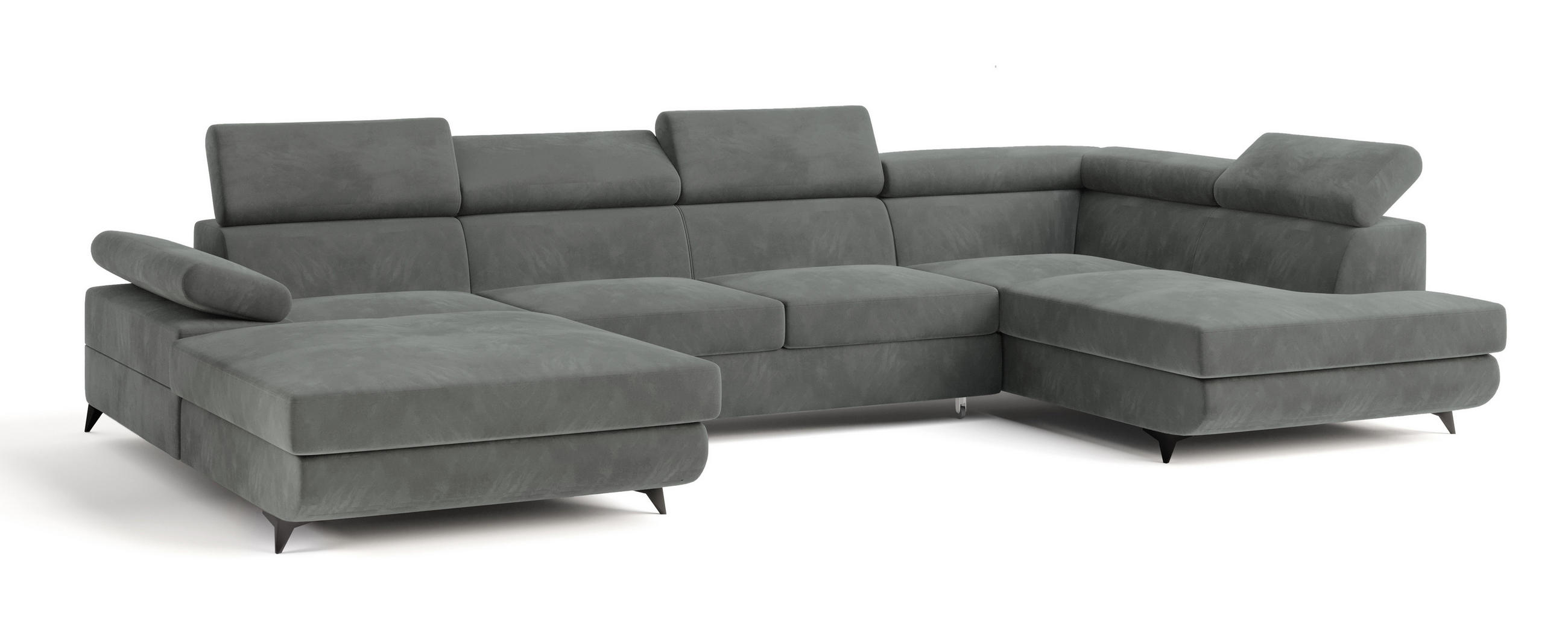WOHNLANDSCHAFT RUBANO R-S Grau Velours-Stoff mit Schlaffunktion - Grau, Holz (339/89/190cm) - MASSENO