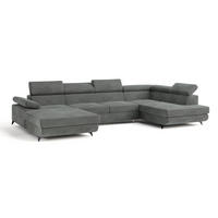 WOHNLANDSCHAFT RUBANO R-S Grau Velours-Stoff mit Schlaffunktion - Grau, Holz (339/89/190cm) - MASSENO