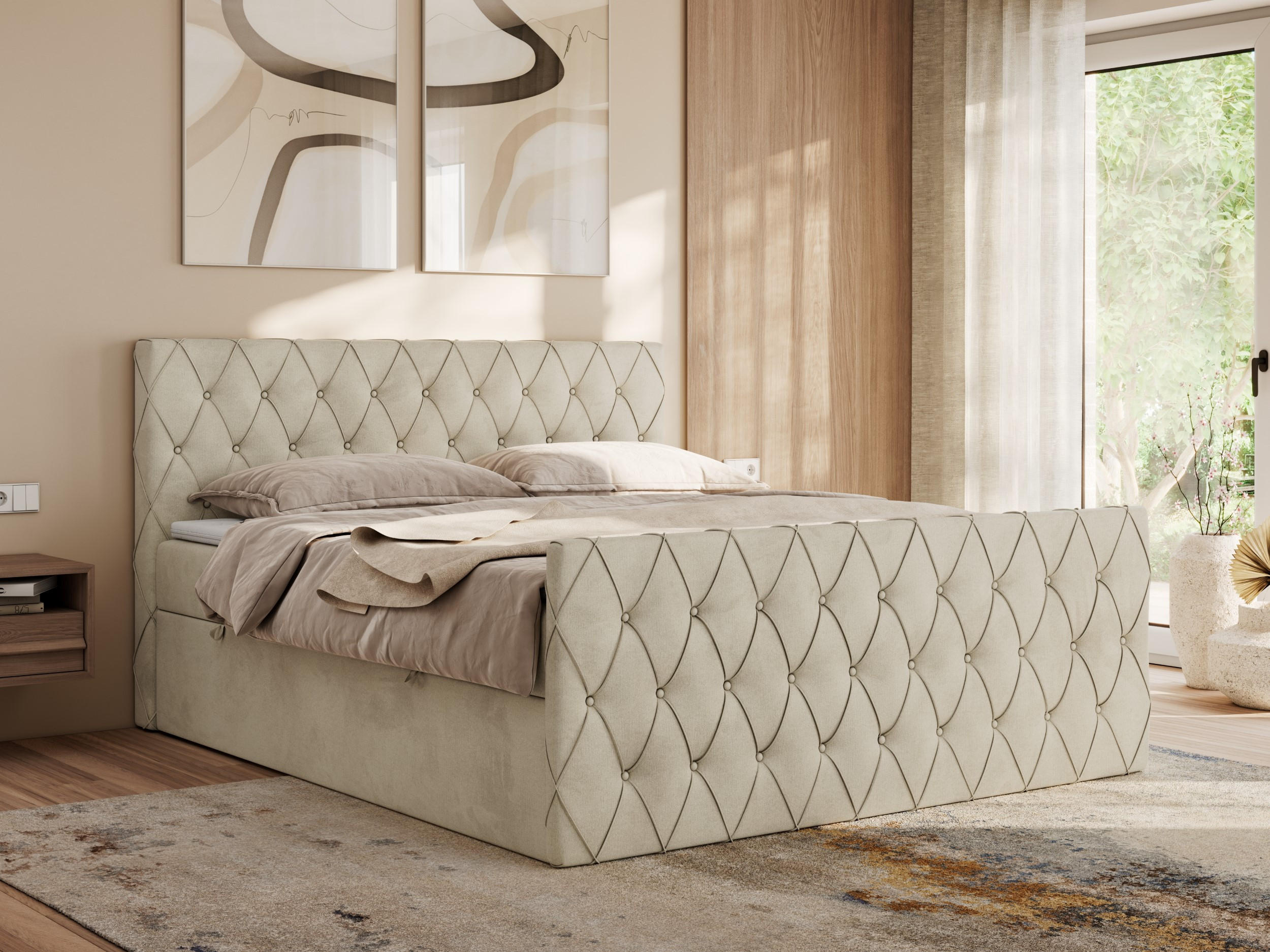 BOXBETT MIREN DUO 120/200 - Beige Velvet - H3 - Beige, Holz/Textil (120/200cm) - MKS