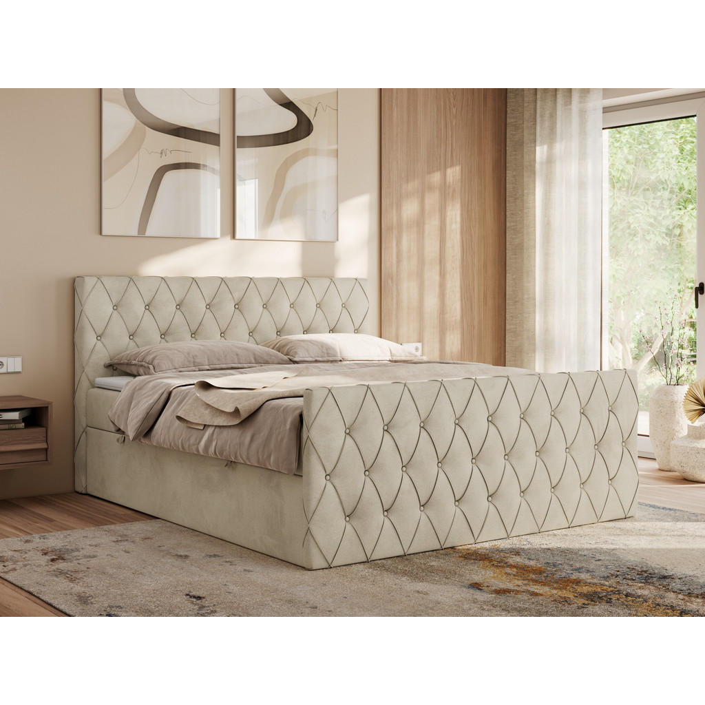 Thumbnail - MKS Boxbett, Beige, Textil, 2-Sitzer, H3, 7-Zonen, Rechteckig, 160x200 cm, Oeko-Tex®, Schlafzimmer, Betten, Boxspringbet...