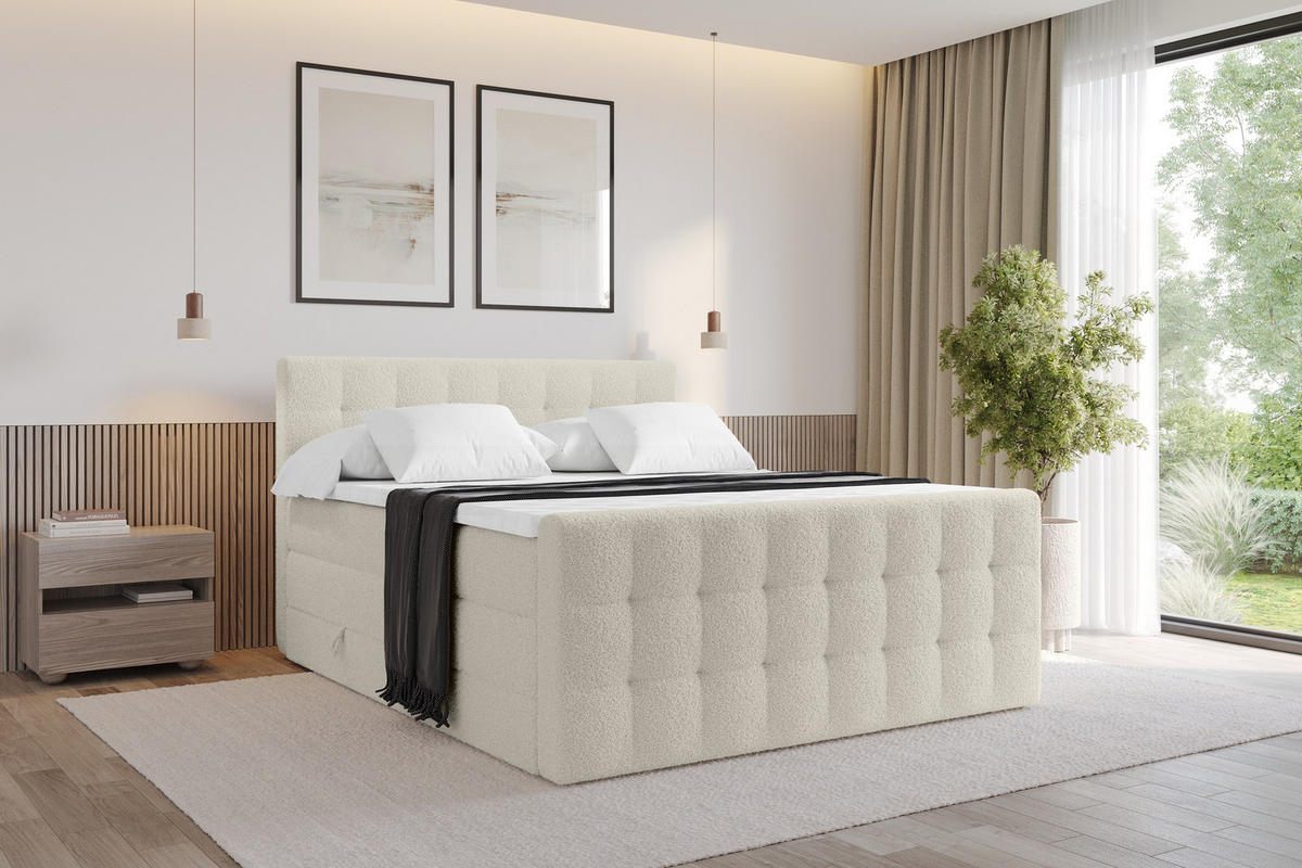 BOXSPRINGOVÁ POSTEL s matrací H3/H4 - IGAN-Z KING - 180x200 cm Béžová - písková barva, kompozitní dřevo (183/200cm) - ALTDECOR