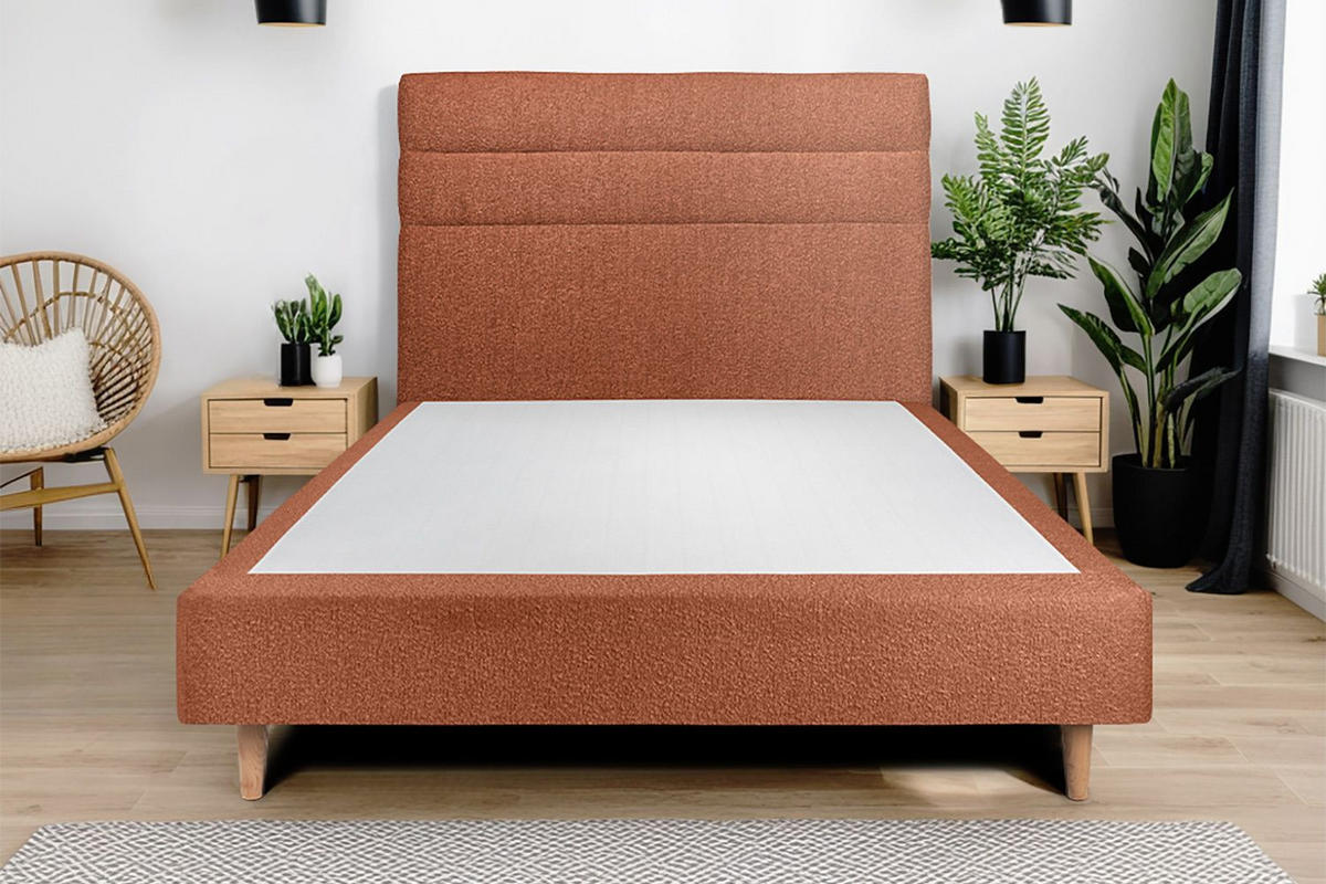 KOPFTEIL Modell Linien – Terrakotta-Bouclé-Stoff 180 cm - Beige/Terracotta, Holz (180/120/10cm) - Sommeil de Plomb