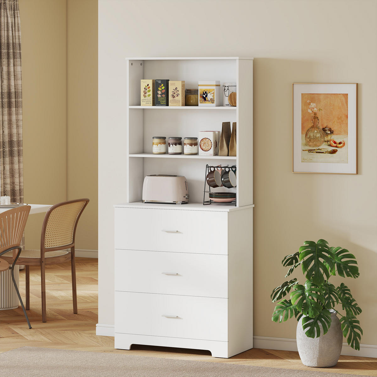 BÜCHERSCHRANK DE-09851 mit 3 Schubladen und 3 offenen Regalen Weiß - Weiß, Holzwerkstoff (39.5/180/79cm) - ComfortXL