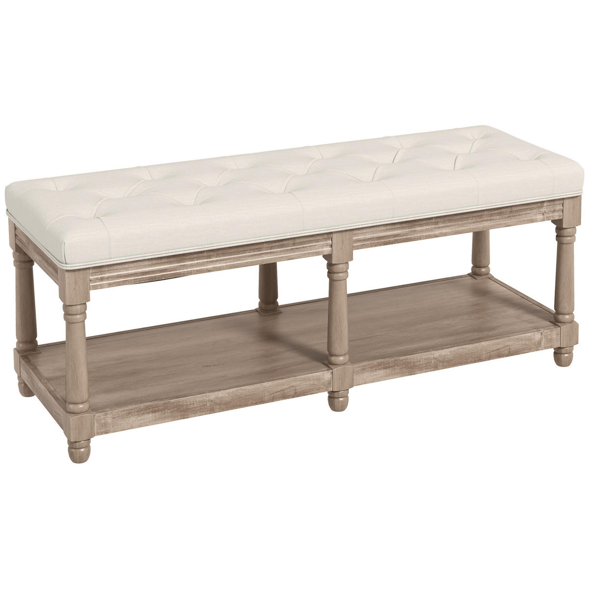 SCHUHBANK mit Sitzfläche, Stauraum und weichem Kissen, Flur, Creme - Weiß, Kunststoff (40/48/115cm) - HOMCOM