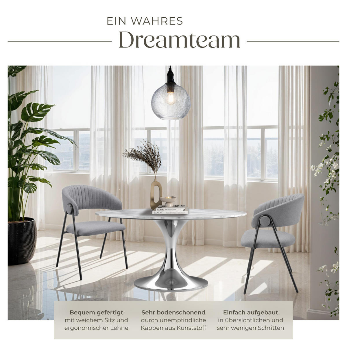 ARMLEHNSTUHL 2er Set Bedano 60 x 58 x 85 cm grau - Grau, Kunststoff (60/85/58cm) - tectake