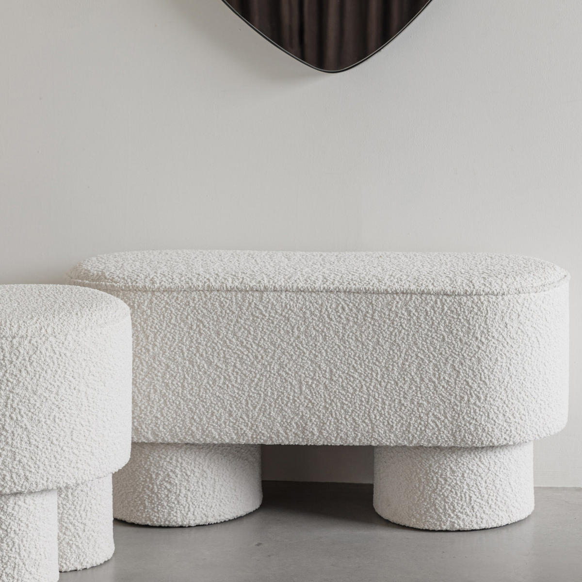 SITZBANK Marcos 93x35x44,5cm Bouclé Weiß - Weiß, Textil (93/44/35cm) - Drawer