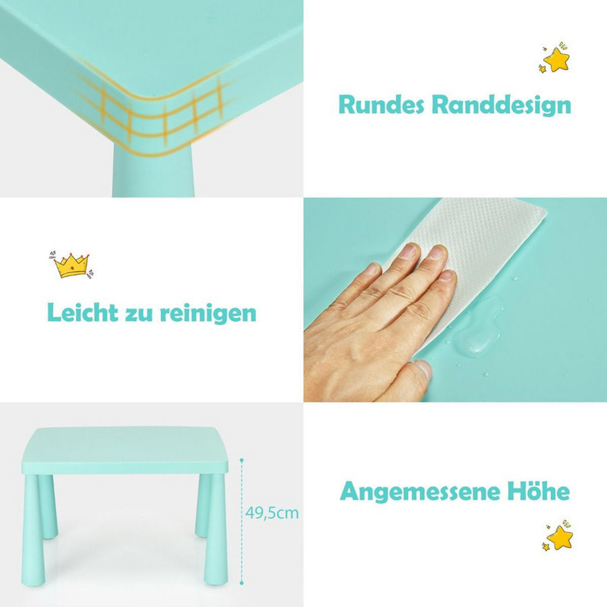 KINDERTISCH mit 2 Stühlen grün(3-tlg) - Grün, Kunststoff (76.5/49.5/54.5cm) - COSTWAY