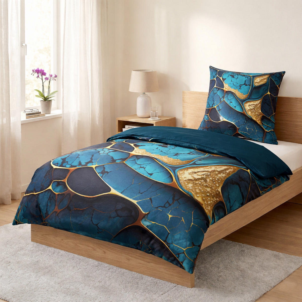 BETTWÄSCHE 2-teilig Marmor Cobalt - Blau, Naturmaterialien (135/200cm) - Sanilo