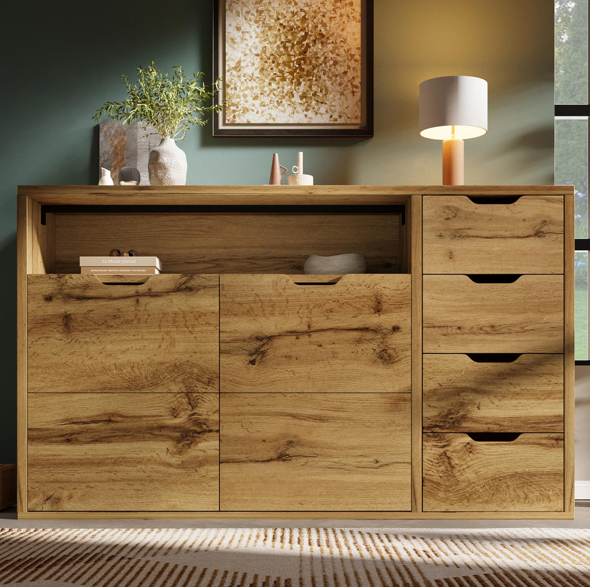SIDEBOARD 150/90/40 cm Eiche aus Holzwerkstoff und Metall mit Softclose - Eichefarben, Holzwerkstoff (40/90/150cm) - OKMYHOME