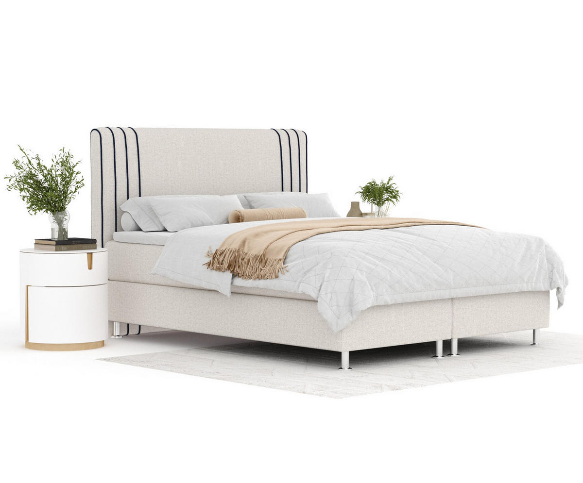 BOXSPRINGBETT Casone Hellbeige/Marineblau 200/200 cm mit Latex-Topper - Beige/Silberfarben, Holz/Holzwerkstoff (200/200cm) - Maison de Reve
