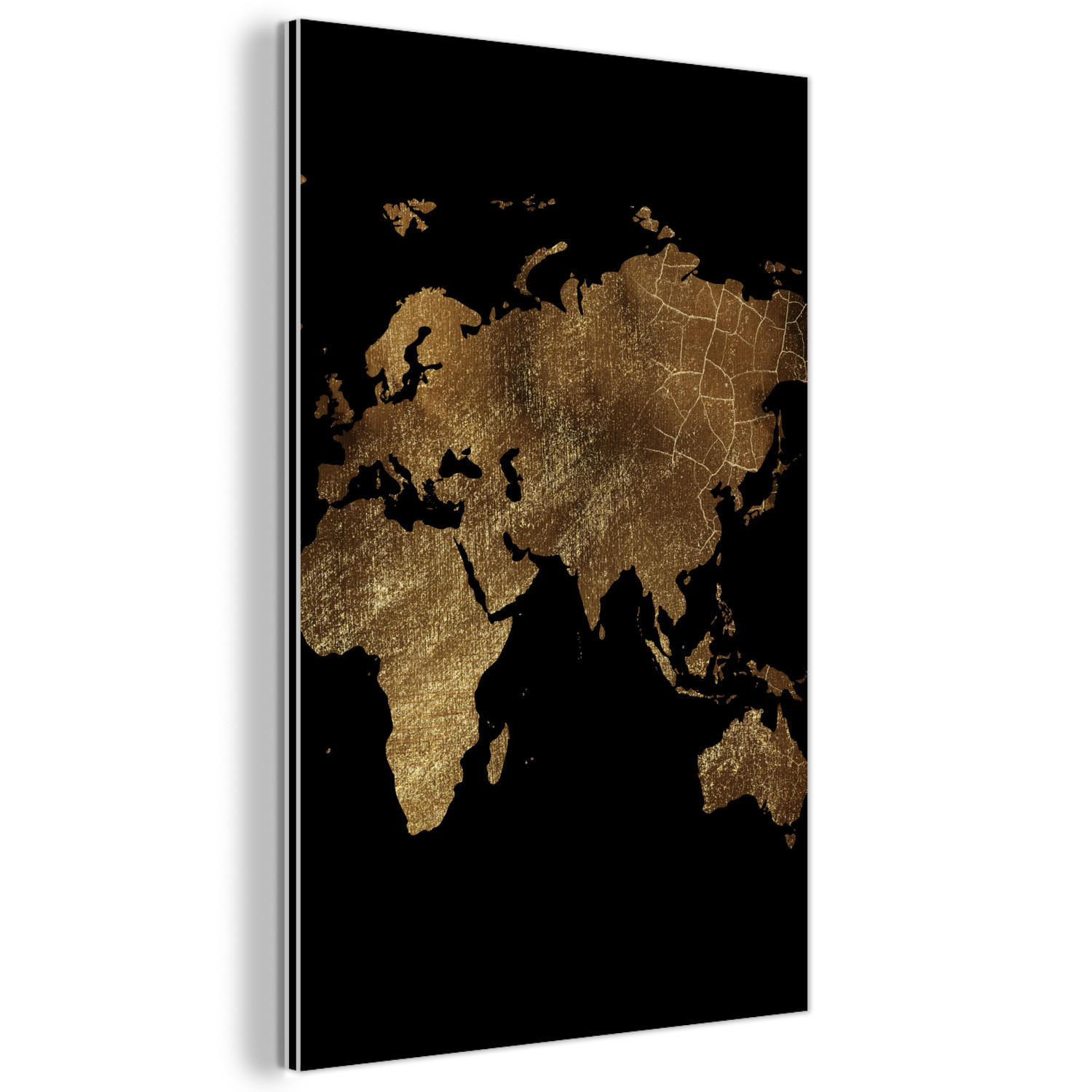 METALLBILD Weltkarte - Gold - Luxus - Erde - Schwarz 40x60 cm - Goldfarben, Metall (40/60cm) - MuchoWow