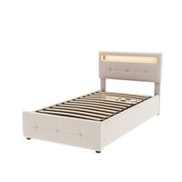 POLSTERBETT 90/200 cm Beige aus Samt mit LED-Beleuchtung und Stauraum - Beige, Textil (90/200cm) - OKMYHOME
