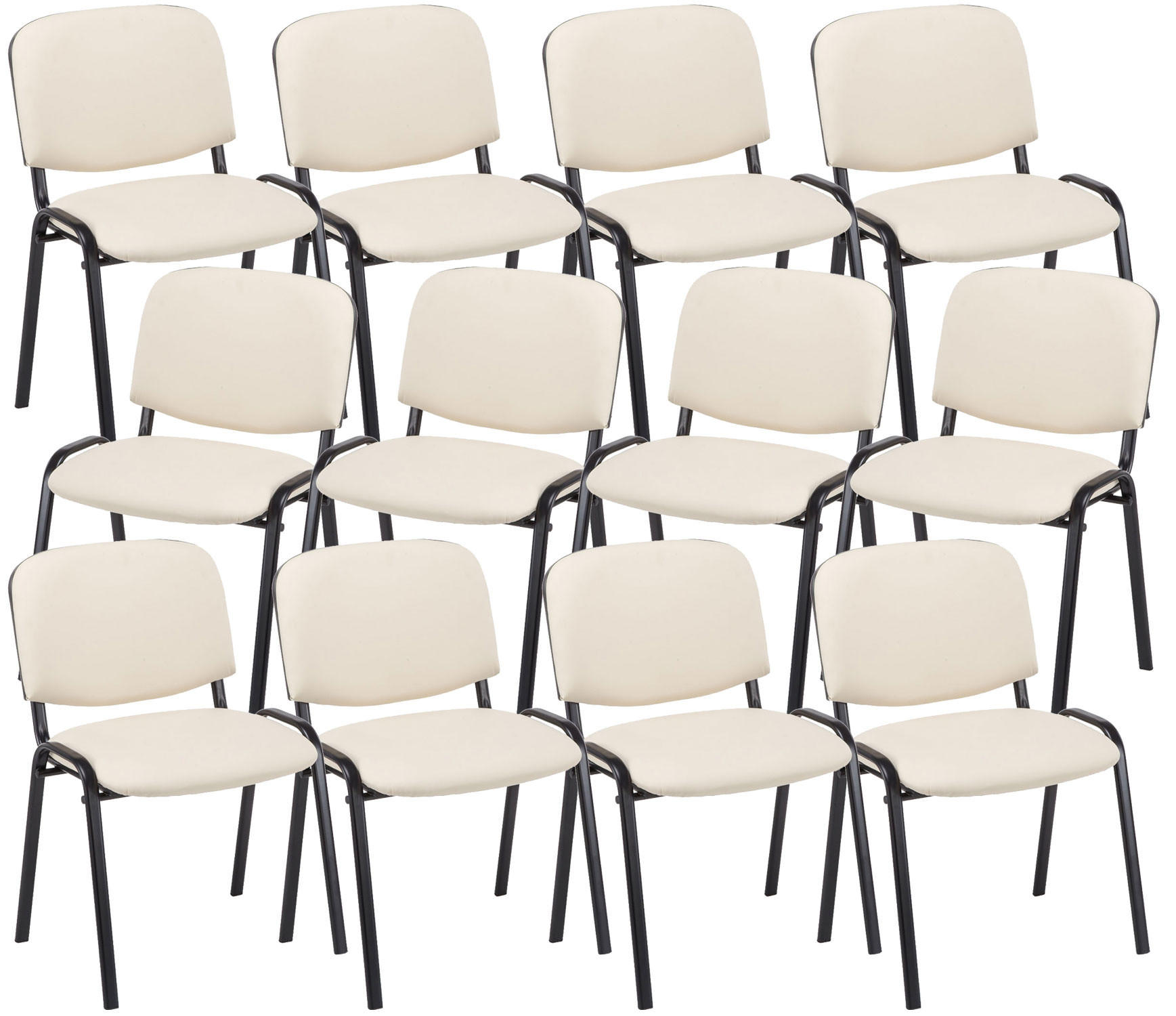 BESUCHERSTUHL 12er Set Lederlook Creme - Creme/Schwarz, Textil/Metall (53/83/53cm) - CLP