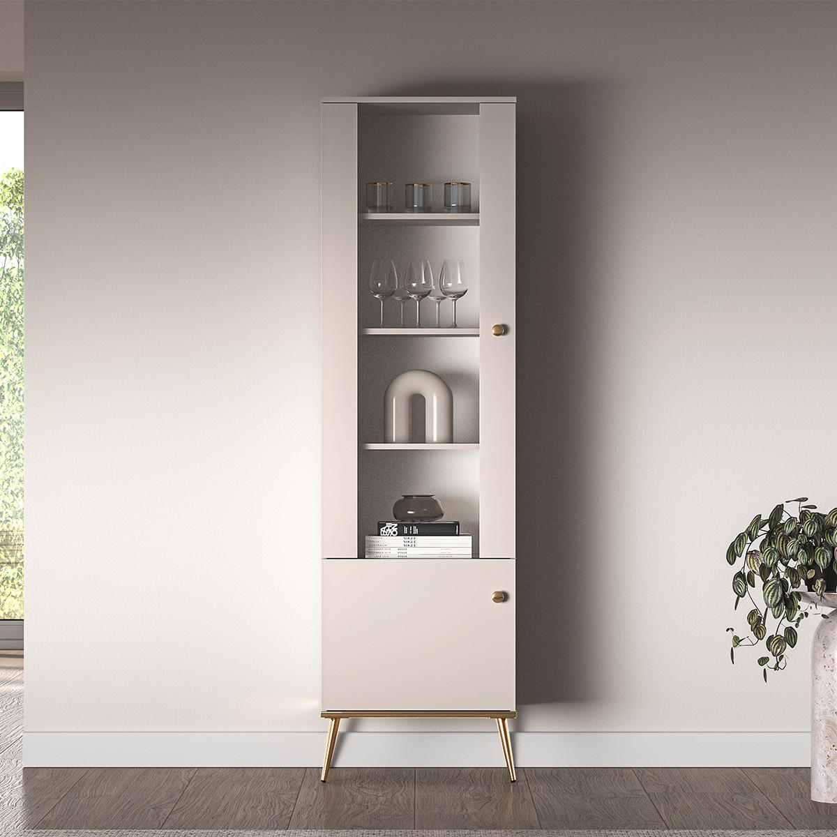 VITRÍNA Olivia Kašmír - béžová, kompozitní dřevo (22/190/40cm) - Petits-meubles