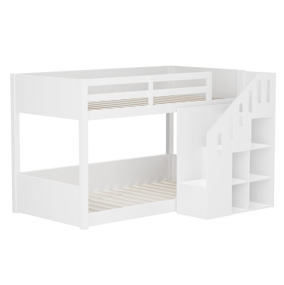ETAGENBETT Kinderbett 90/200 cm aus Kiefer/MDF mit Stauraumtreppe und Schließfächern Weiß - Weiß, Holz (90/200cm) - Modenvie