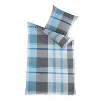 BETTWÄSCHE 135x200 Renforce Baumwolle Bettbezug Karo Muster Blau Grau kariert - Blau, Textil (135/200cm) - Carpe Sonno