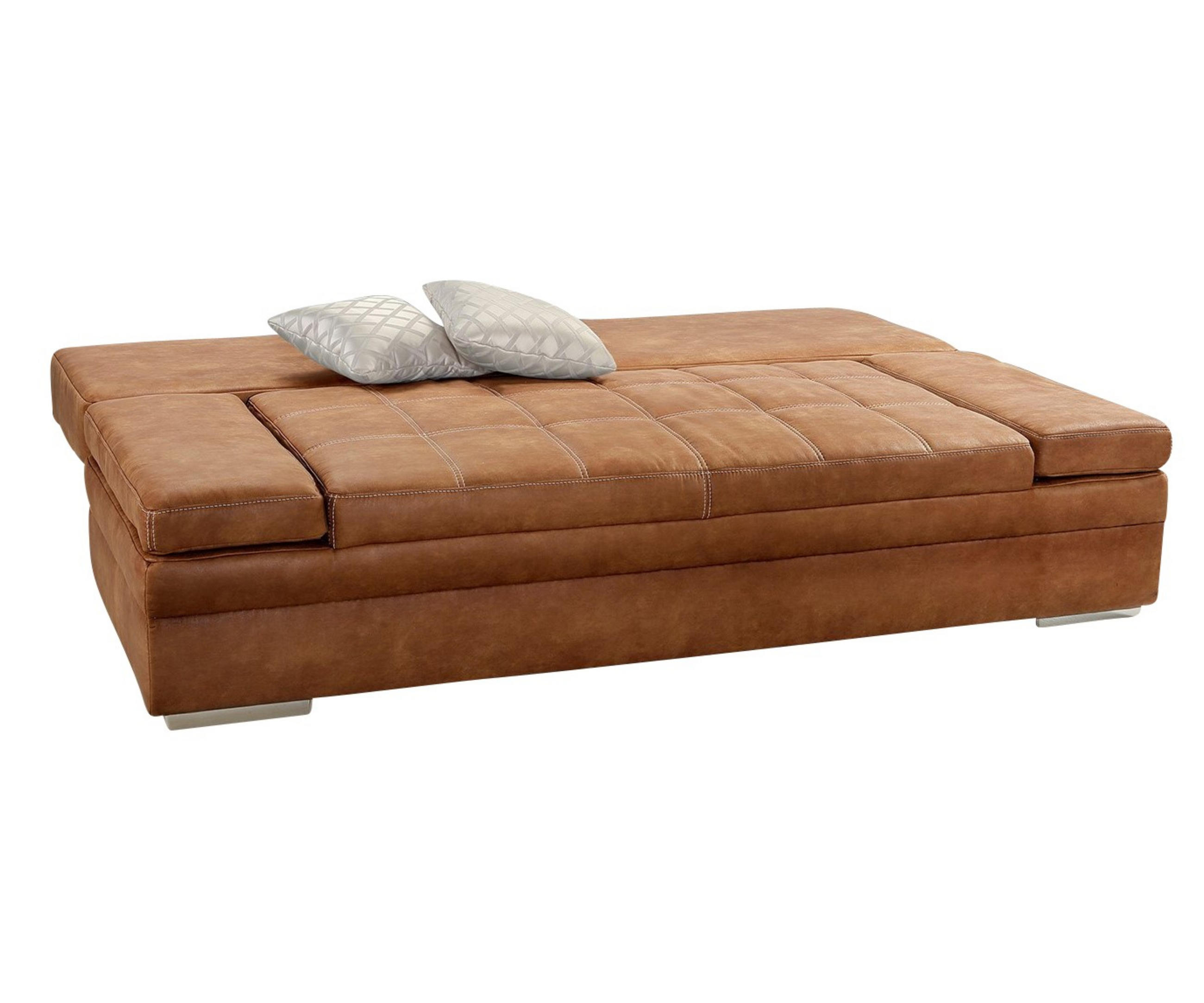 SCHLAFSOFA mit Bettkasten, Wellenfederung, Armlehnen verstellbar B200/T100/H84 cm, Liegefl.148x200 cm, Antikleder-Optik Mikrofaser Braun Curry / 15117 - Currygelb/Chromfarben, Textil/Metall (200/84/100cm) - luma-home