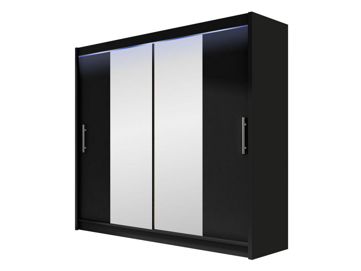 KLEIDERSCHRANK London II, mit RGB LED Beleuchtung - Silberfarben/Schwarz, Holzwerkstoff/Kunststoff (180/215/58cm) - MIRJAN24