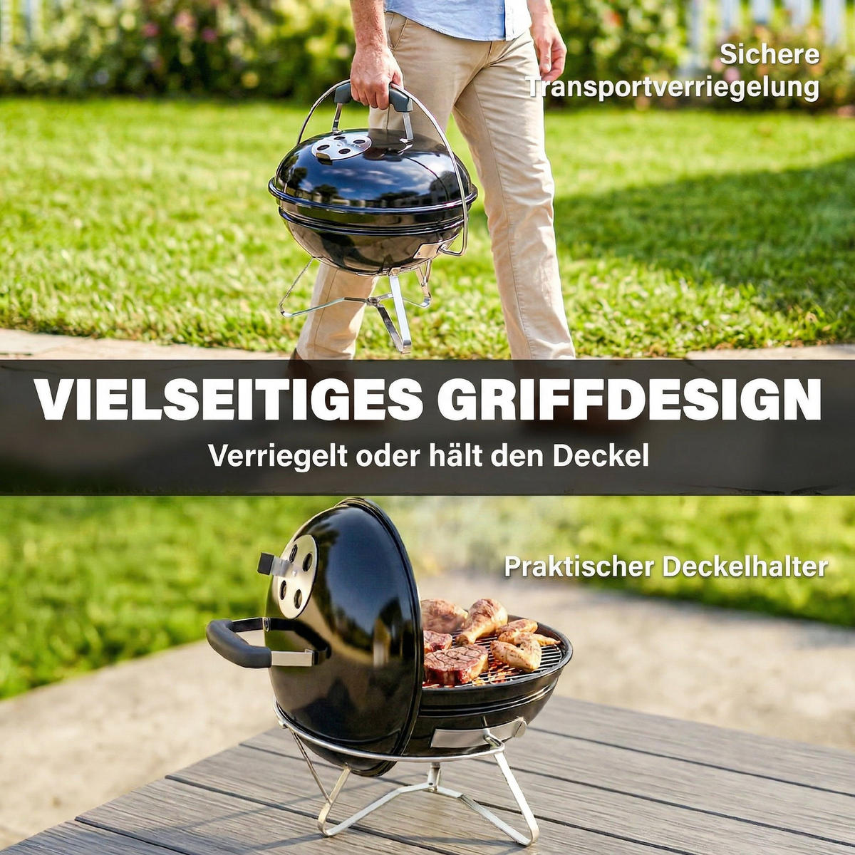 HOLZKOHLEGRILL Schwarz 41.0/41.0/44.0 cm - Schwarz, Metall (41/44/41cm)