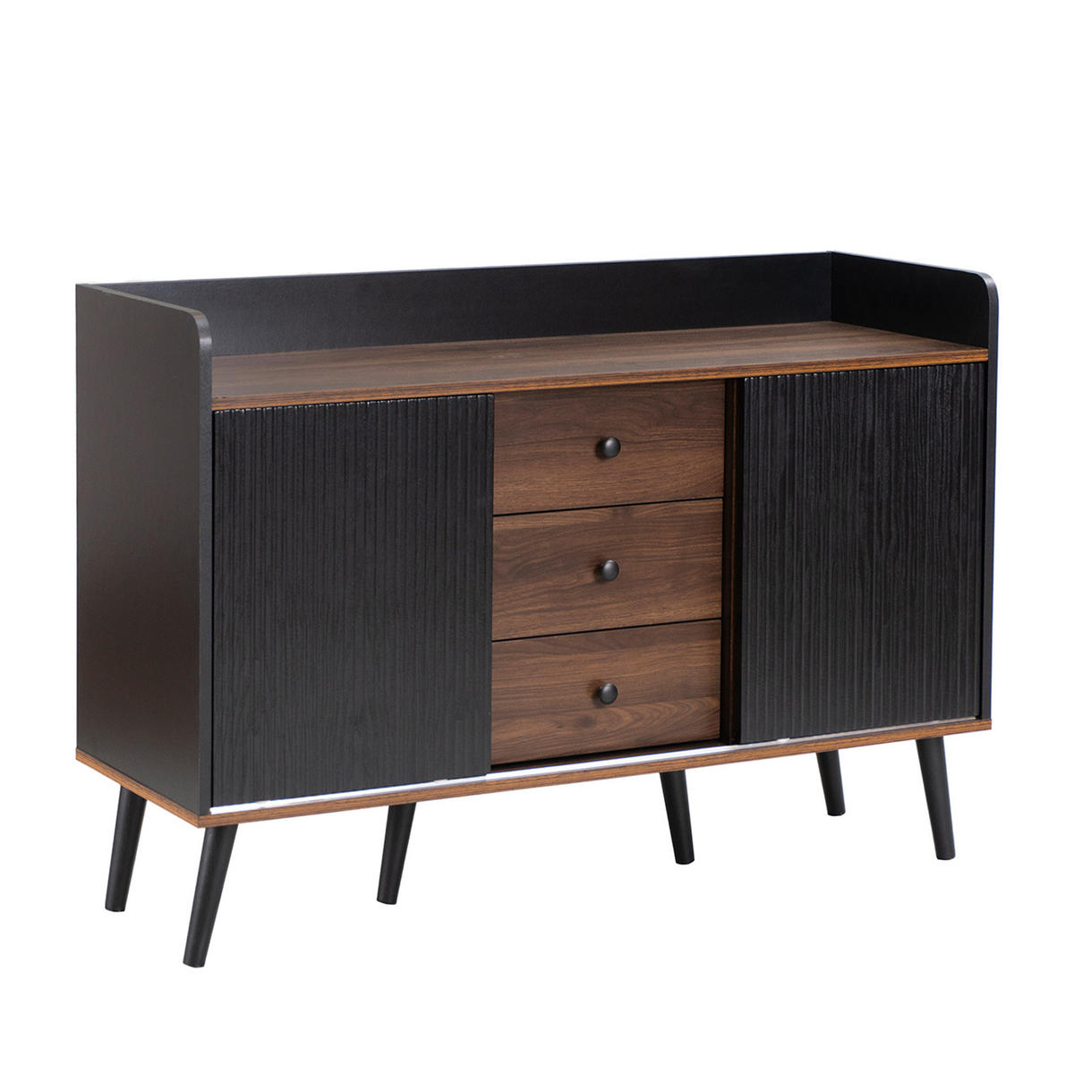 SIDEBOARD mit 3 Schubladen 117,5 x 40 x 80 cm Schwarz Holzoptik - Schwarz, Holzwerkstoff (117.5/80/39.5cm) - Meubliv