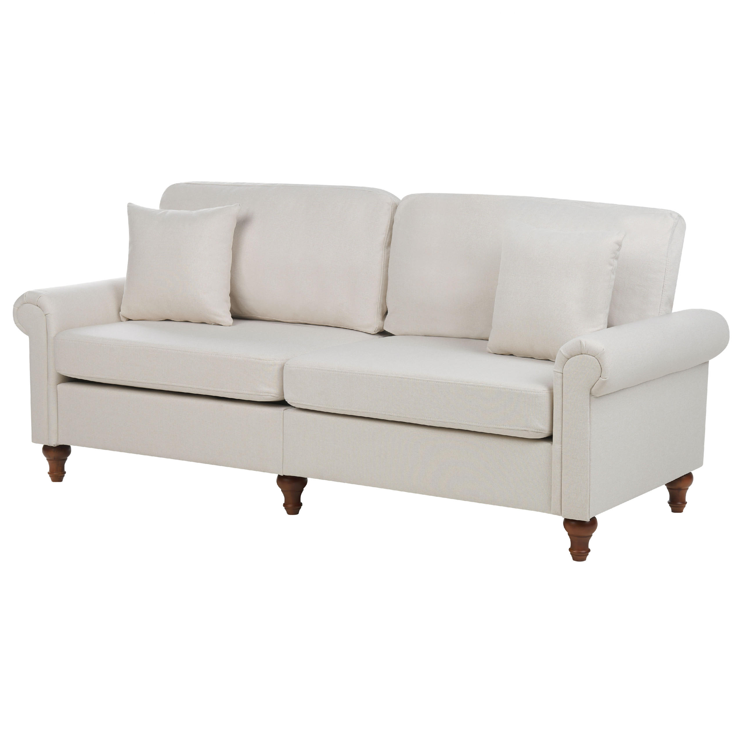 3-SITZER-SOFA hellbeige Ginnerup - Beige/Dunkelbraun, Textil (195/84/76cm) - Beliani