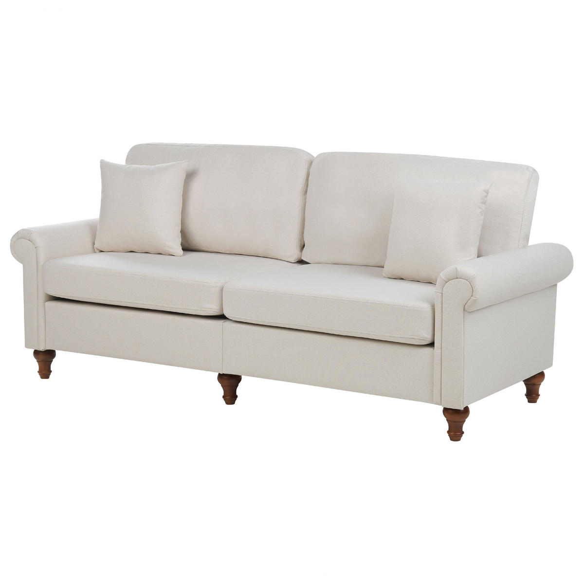 3-SITZER-SOFA hellbeige Ginnerup - Beige/Dunkelbraun, Textil (195/84/76cm) - Beliani