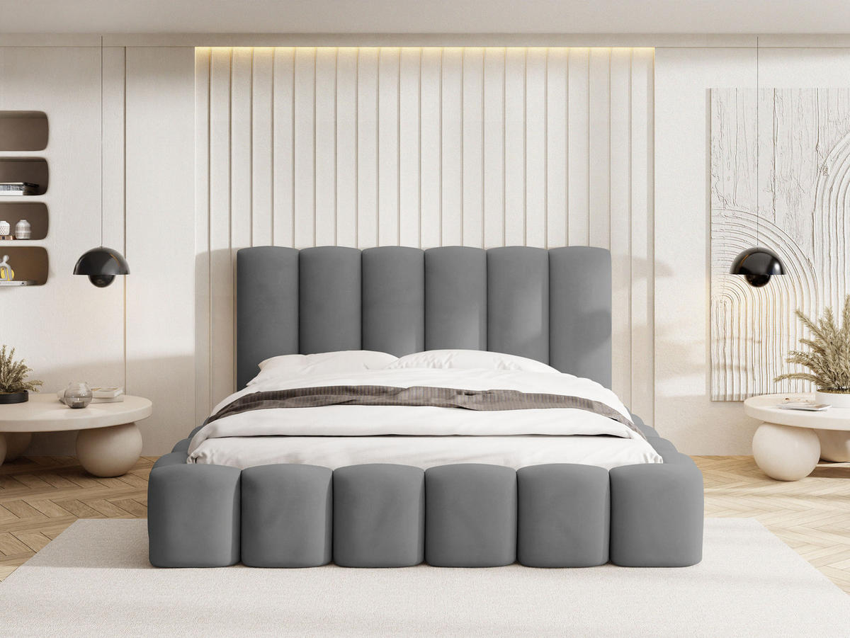 POLSTERBETT Serenity mit Bettkasten, Grau Samt 160x200 cm - Birkefarben/Schwarz, Holzwerkstoff/Kunststoff (160/200cm) - WFL GROUP