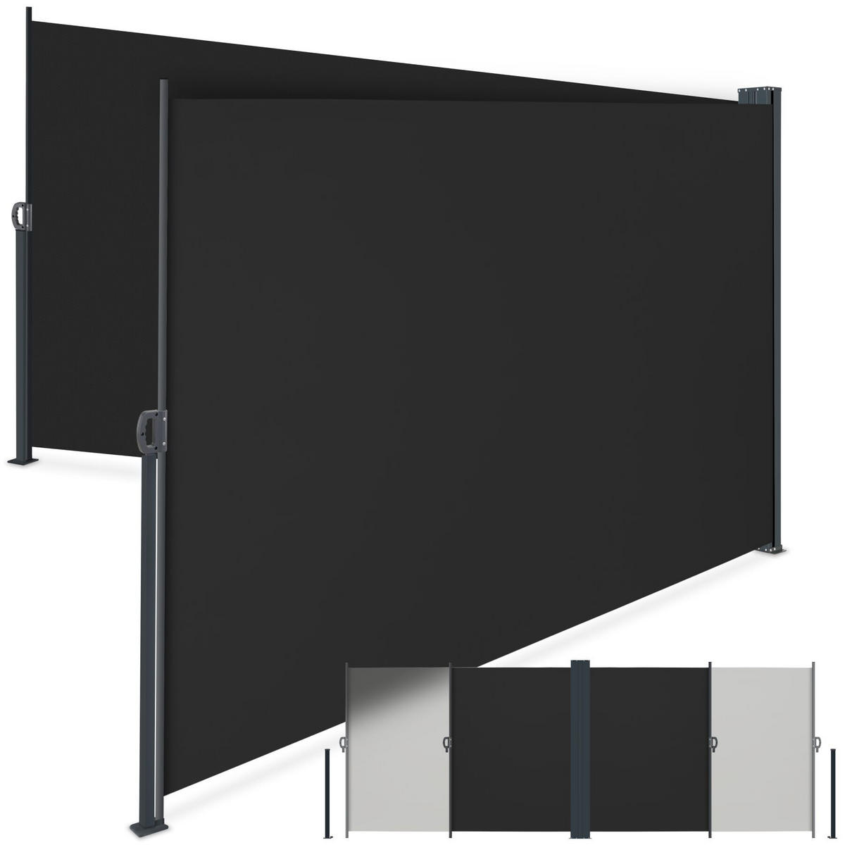 DOPPEL-SEITENMARKISE , ausziehbar, mit Aufrollmechanismus, schwarz - Schwarz, Textil (600/160/9cm) - tectake