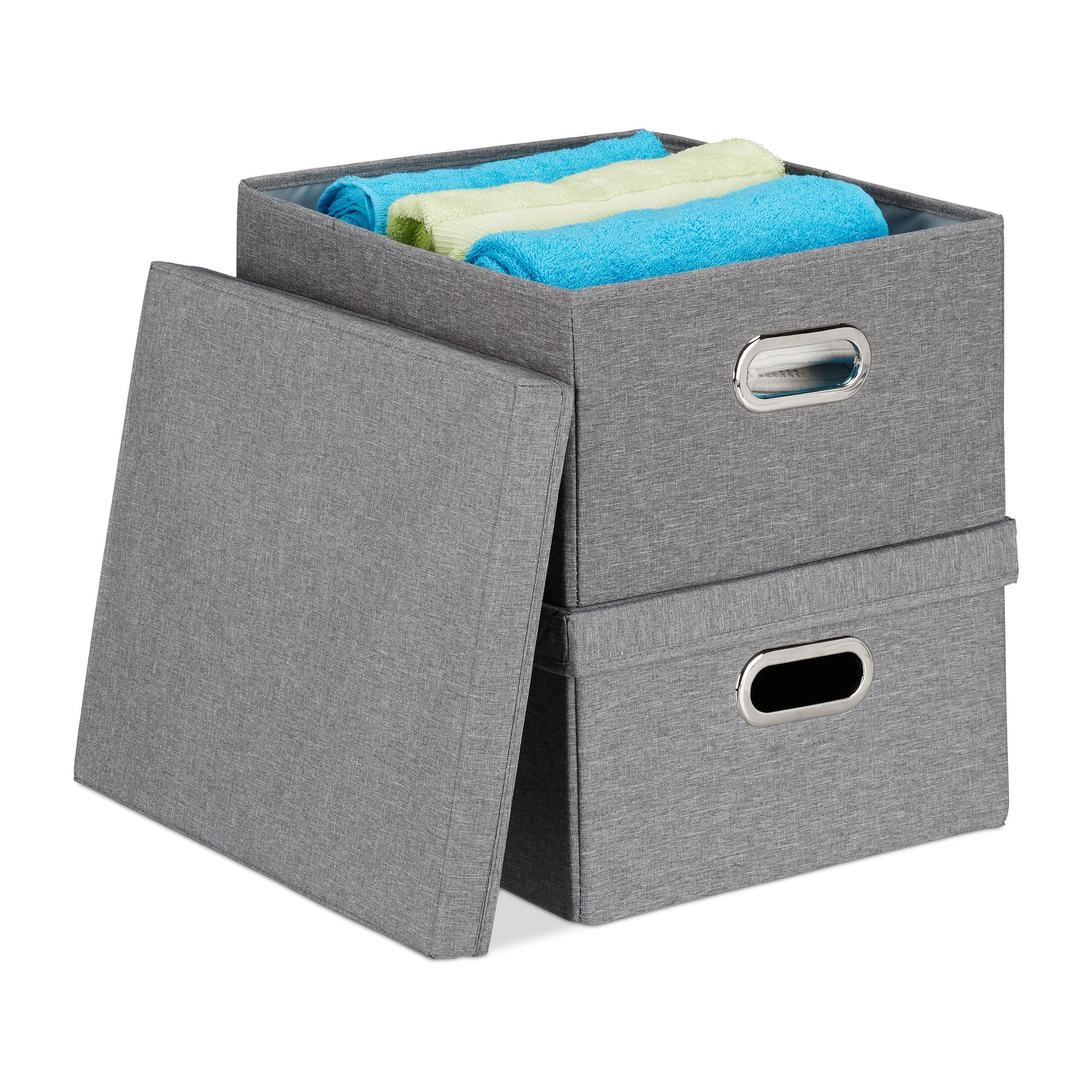 2XAUFBEWAHRUNGSBOX - Grau, Wellpappe/Textil (34.5/20.5/42cm) - Relaxdays