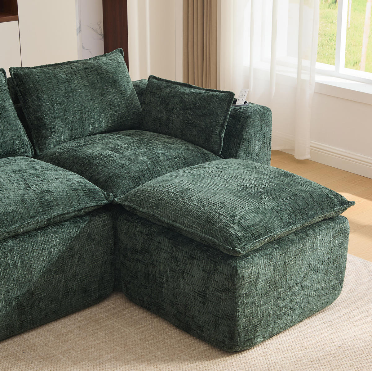ECKSOFA 256/161/75 cm grün aus Chenille mit Seitentaschen - Grün, Textil (161/256cm) - OKWISH