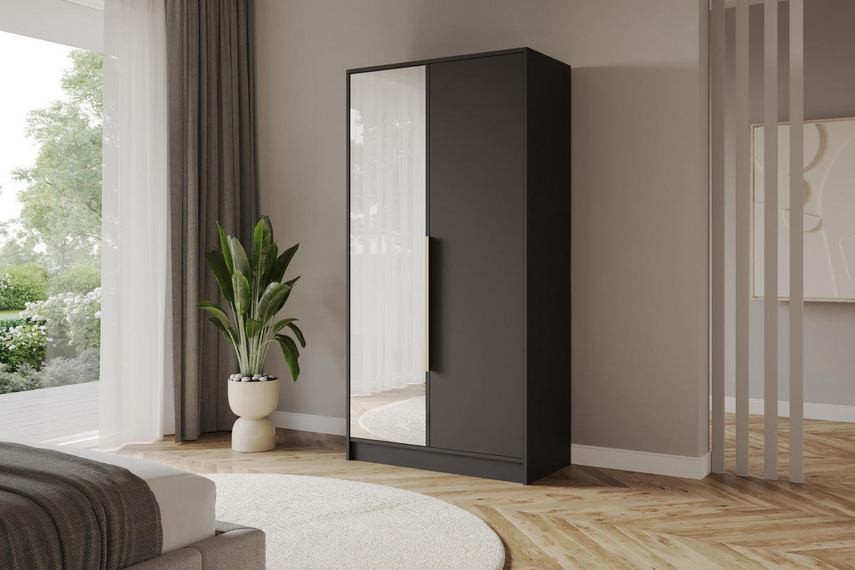 KLEIDERSCHRANK - LUSSO - 102 - Schwarz - Schwarz Hochglanz/Schwarz, Holzwerkstoff (102/200/51cm) - ALTDECOR