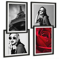 BILDER SET 4er Set - 50x50 cm & 40x60 cm Schwarzer Rahmen - Pariserin mit Eiffelturmbrille - Schwarz, Kunststoff (50/50cm) - TULUP