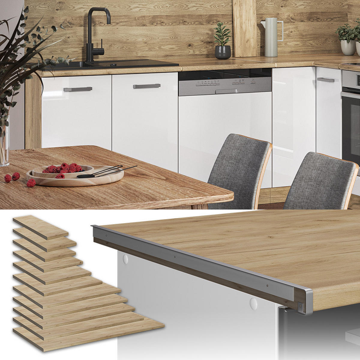 KUCHYŇSKÁ PRACOVNÍ DESKA R-Line Zlatý mocný dub - medově dubová, kompozitní dřevo (97/2.8/60cm) - Vicco