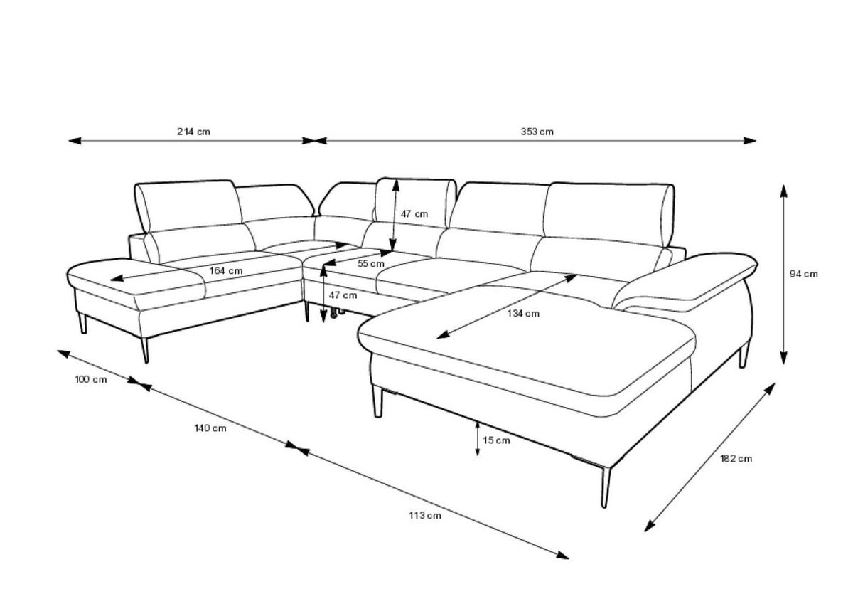 ECKSOFA BLUES Grau 353x214x94 cm - Grau, Textil (353/214cm) - FURNLUX