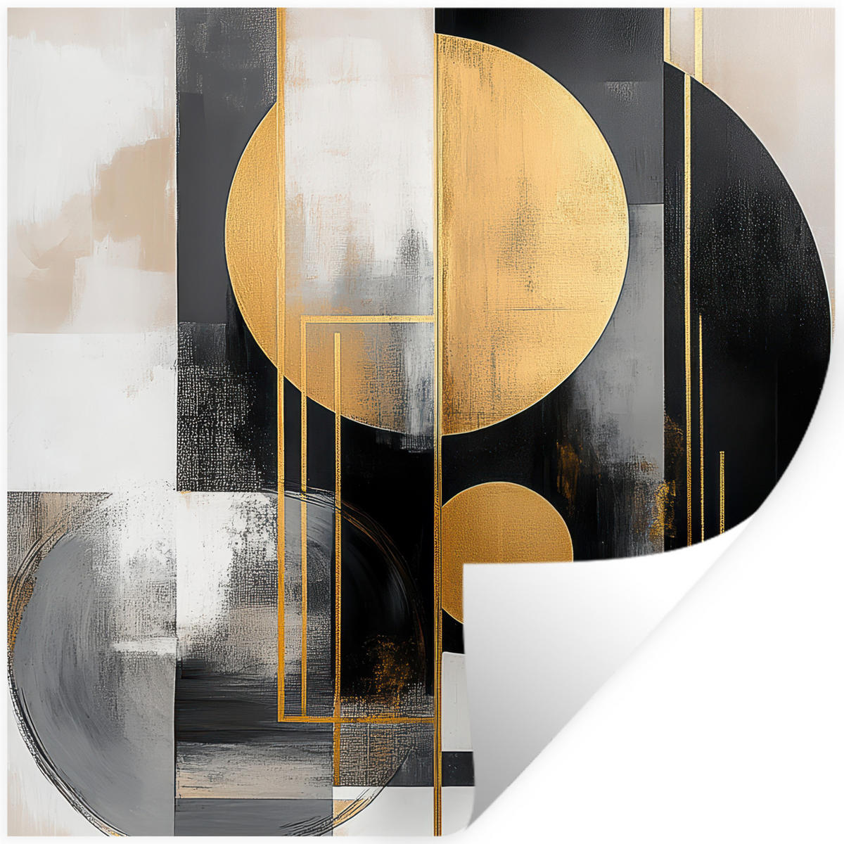 WANDTATTOO Abstrakt - Gold - Silber - Formen - Ästhetisch - Modern 50x50 cm - Goldfarben, Kunststoff (50/50/0.1cm) - MuchoWow