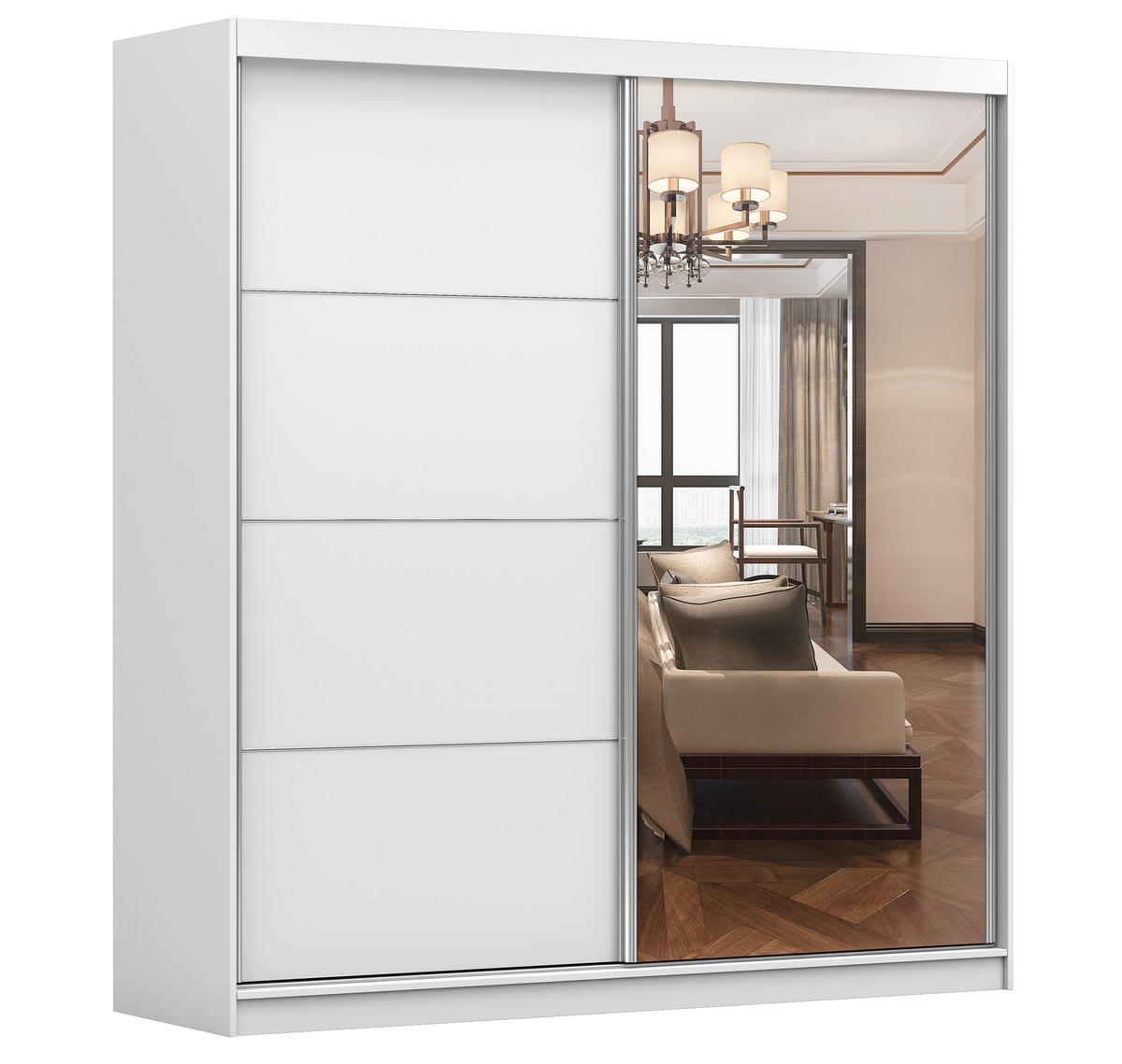 SCHIEBETÜRENSCHRANK - Schrank BEN 42 Weiß - Weiß, Holzwerkstoff (203/218/61cm) - Möblo