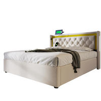 POLSTERBETT 140/200 cm Beige mit LED-Beleuchtung und USB-Typ-C-Ladefunktion - Beige, Textil (140/200cm) - OKWISH