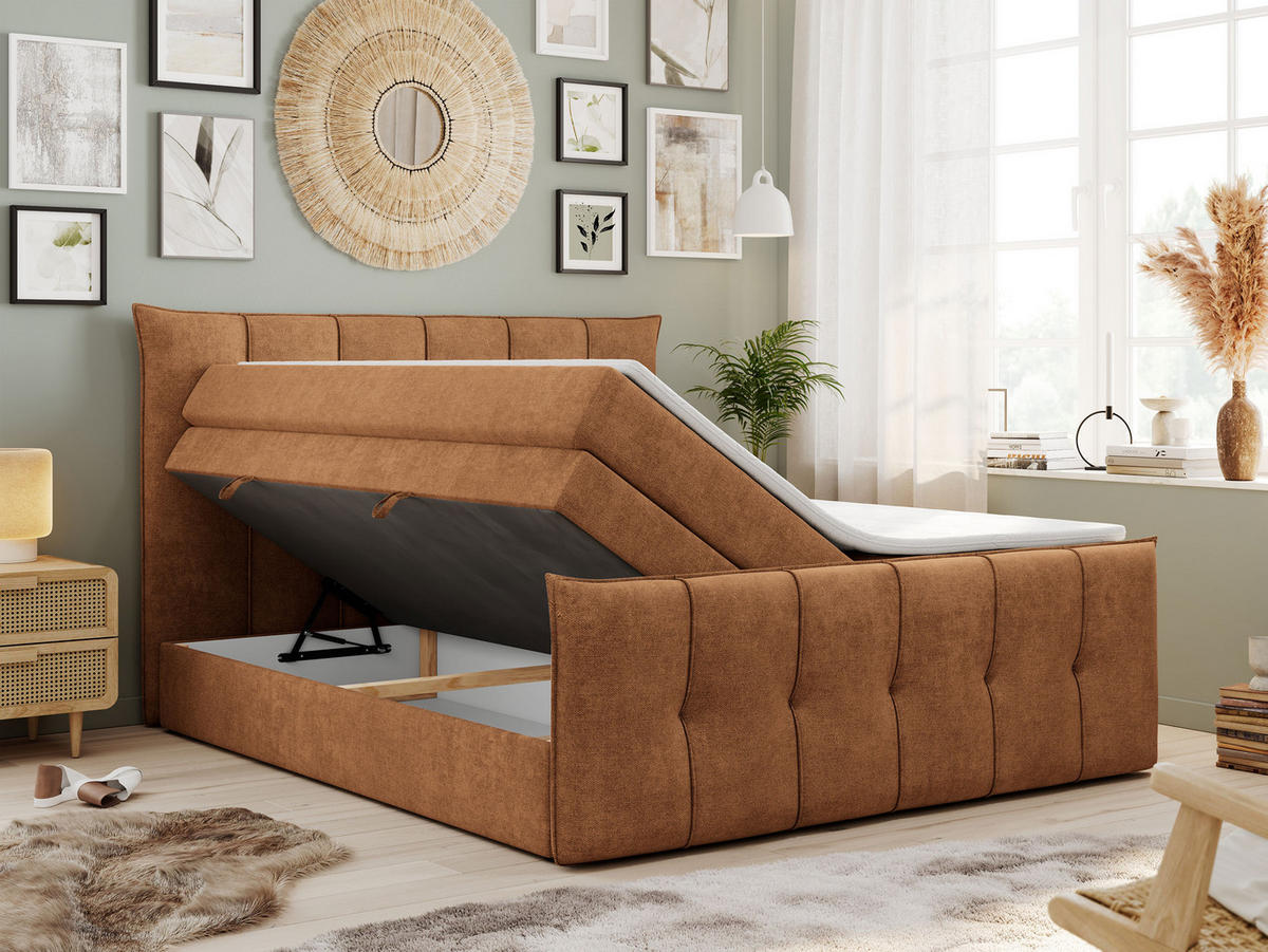 BOXSPRINGBETT PREMIUM 11 KING 180/200 Orange Struktur - H3 - Orange, Holz/Textil (180/200cm) - MKS