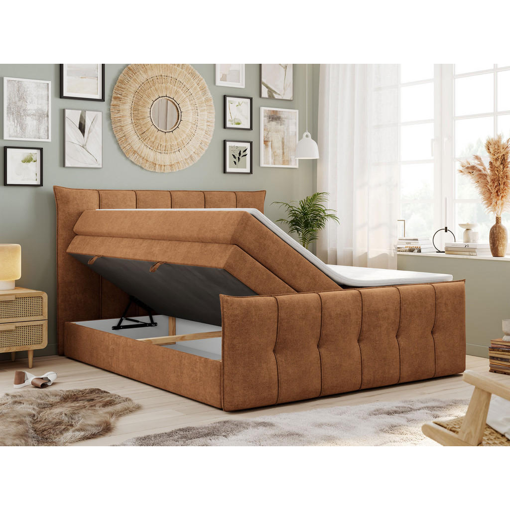 Thumbnail - MKS Boxspringbett, Orange, Textil, 2-Sitzer, H4, Rechteckig, 140x200 cm, Schlafzimmer, Betten, Boxspringbetten