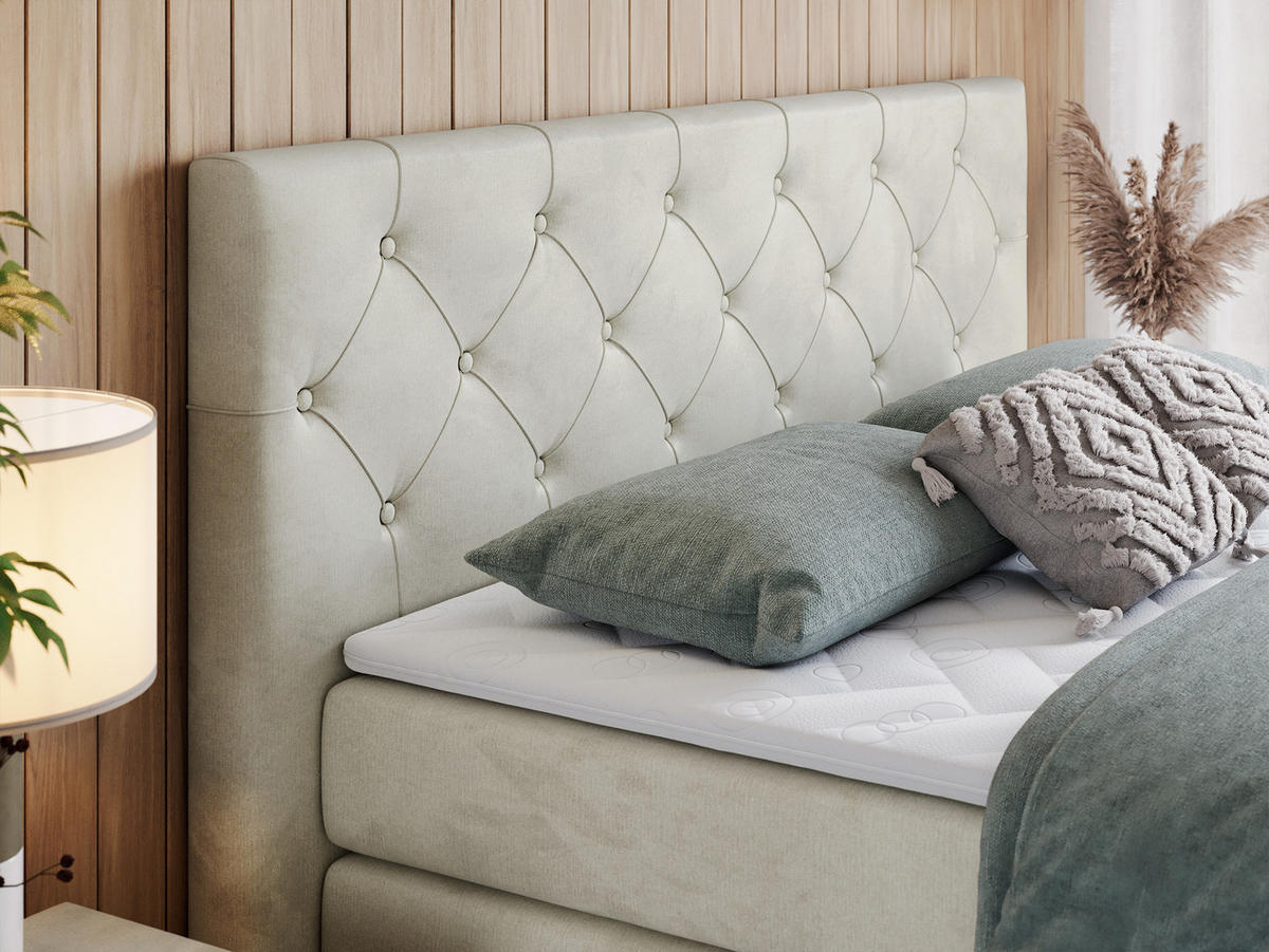 BOXSPRINGBETT KING VELEN 200/200 Beige Velvet - H4 - Beige, Holz/Textil (200/200cm) - MKS