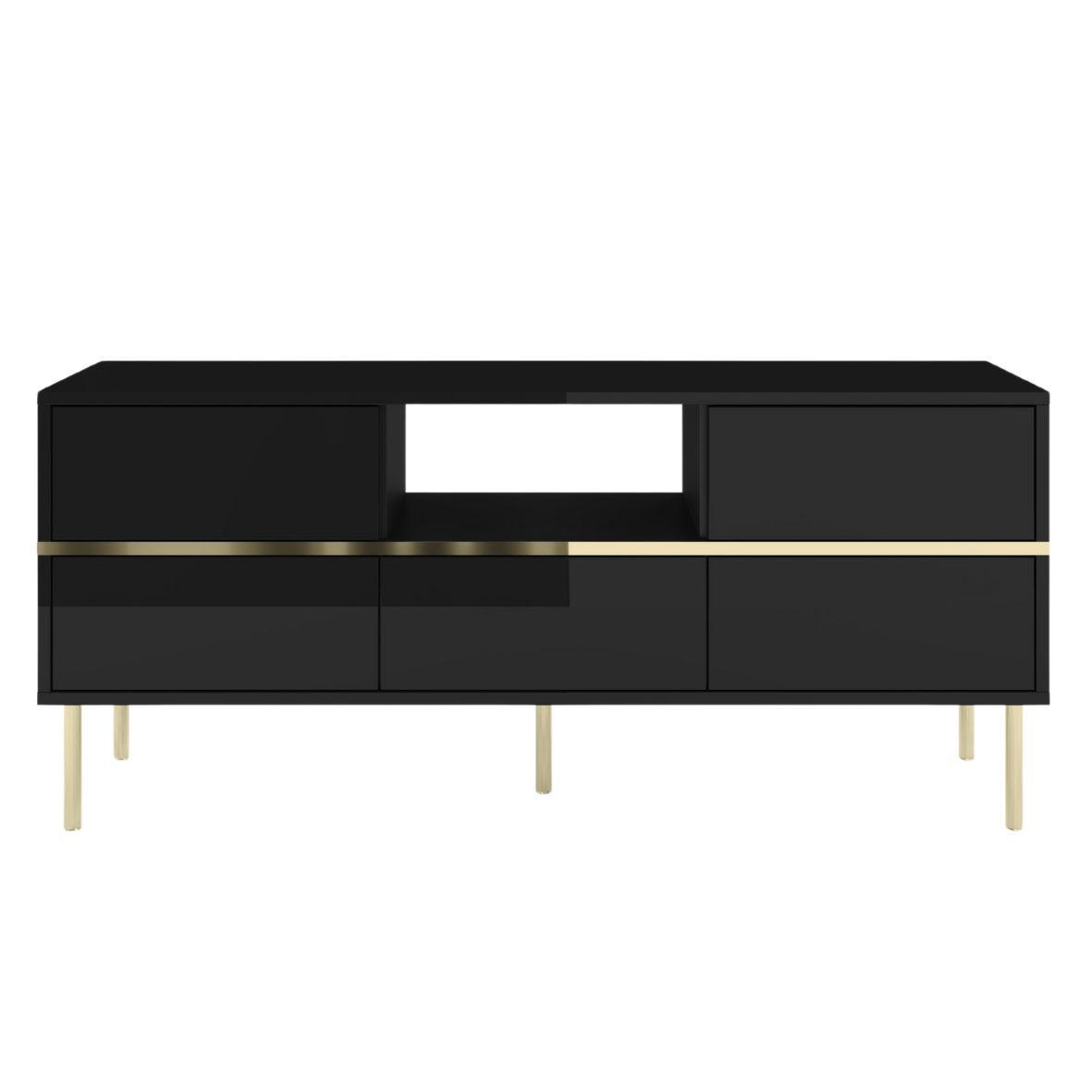 LOWBOARD Marika, Schwarz, Gold, Hochglanz - Goldfarben/Schwarz, Holzwerkstoff/Metall (137.5/60.5/39.5cm) - Dancan