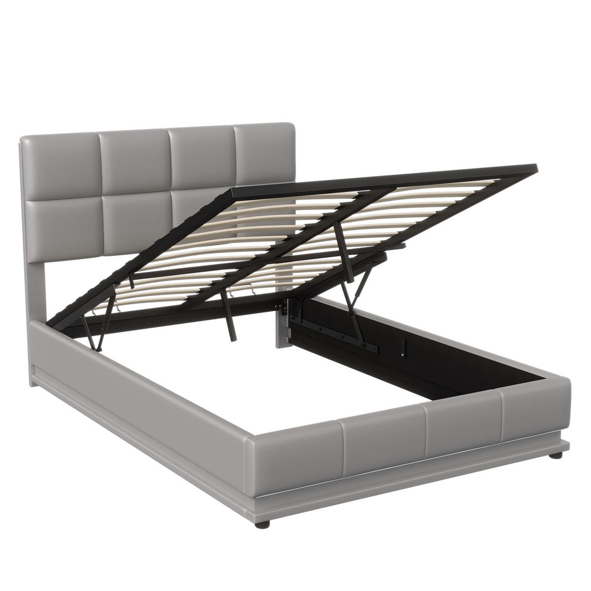 POLSTERBETT 140x200 cm LED Stauraum Lattenrost PU Kopfteil grau - Grau, Holz (140/200cm) - LEBENLANG