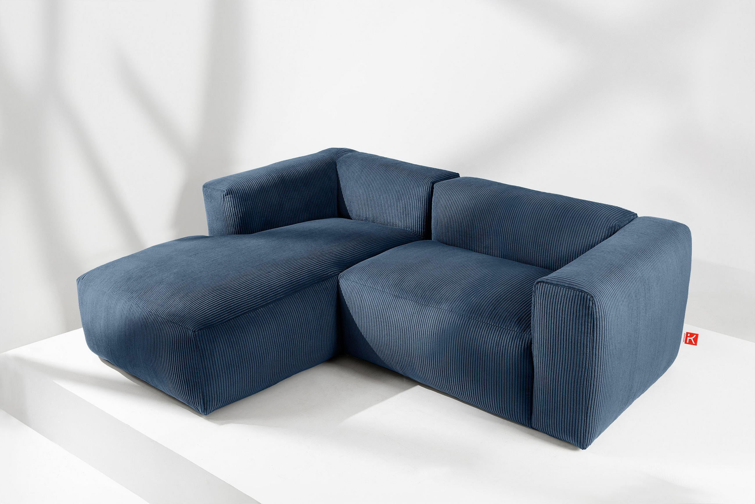 ECKMODULSOFA-LINKS BUFFO 3/4 Sitzer mit extrem weicher Sitzfläche, Kordstoff, marineblau - Blau/Grün, Textil (237/180cm) - KONSIMO®