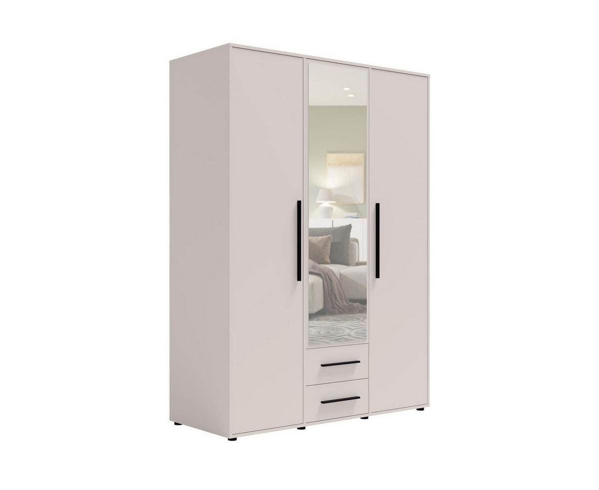 KLEIDERSCHRANK Maxivo Kaschmir, dreitüriger Kippschrank mit Schubladen und Spiegel, Erweiterung - Kaschmir/Schwarz, Holzwerkstoff (150/248/59cm) - Bettso