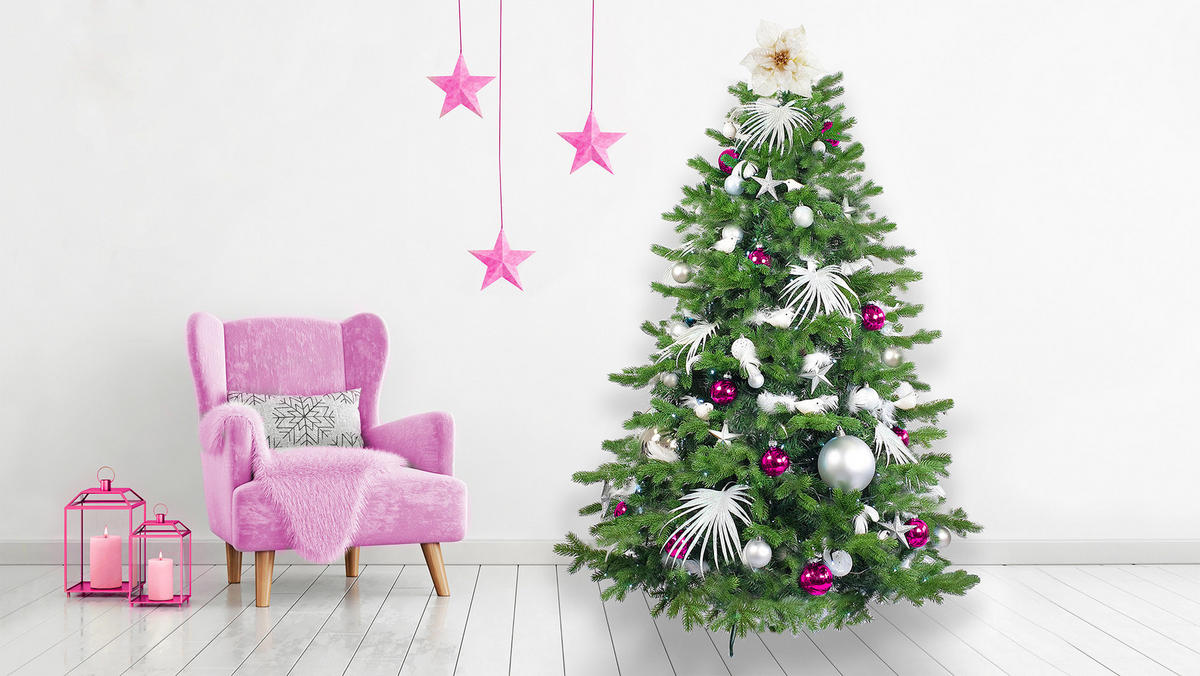 LAALU CHRISTBAUMKUGEL-SET 222 Stück im Karton POLAR PINK für Weihnachtsbäume 300-600 cm - Rot/Silberfarben, Glas/Kunststoff (60/50/80cm) - LAALU