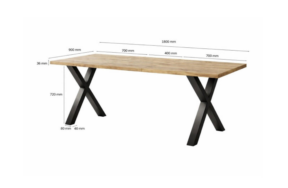 TISCH Schwarz SOFTI X Ausziehbar Sonoma Eiche 140x90/180 cm - Sonoma Eiche, Holzwerkstoff (180/90/75.6cm) - Sepro Meble