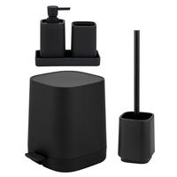 BAD-ACCESSOIRES-SET VALONA 5tlg., schwarz, Kunststoff - Schwarz, Kunststoff (21/25.5/21cm) - eluno