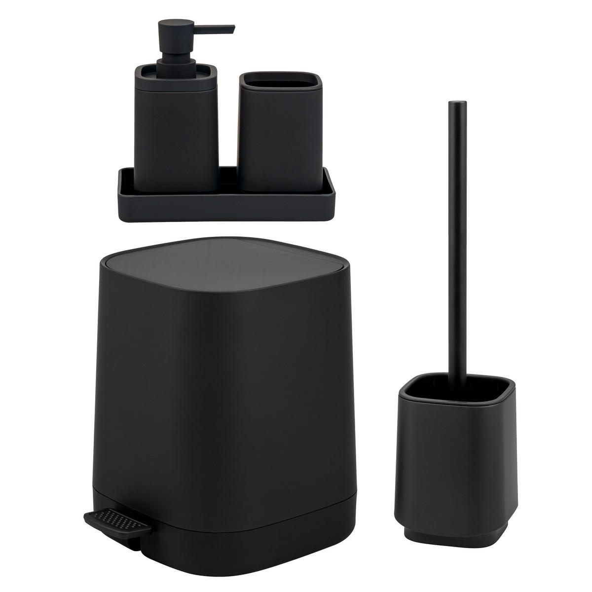 BAD-ACCESSOIRES-SET VALONA 5tlg., schwarz, Kunststoff - Schwarz, Kunststoff (21/25.5/21cm) - eluno