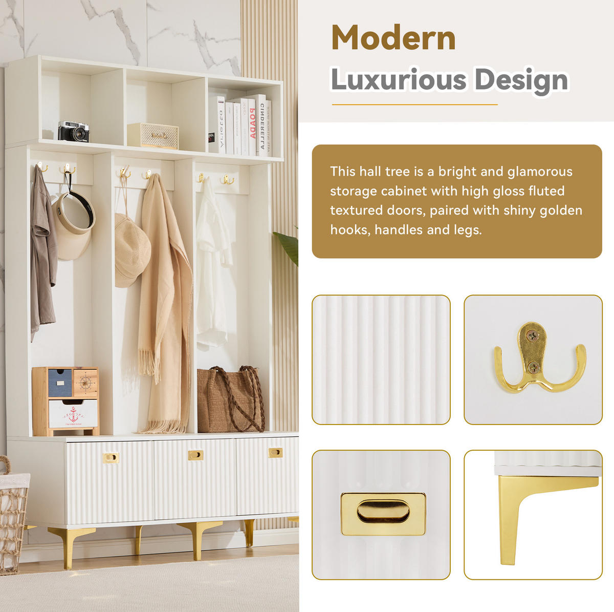 GARDEROBE 120/191,5/23,5 cm Weiß aus Spanplatte mit Sitzbank - Weiß, Holzwerkstoff (40/191/120cm) - OKMYHOME