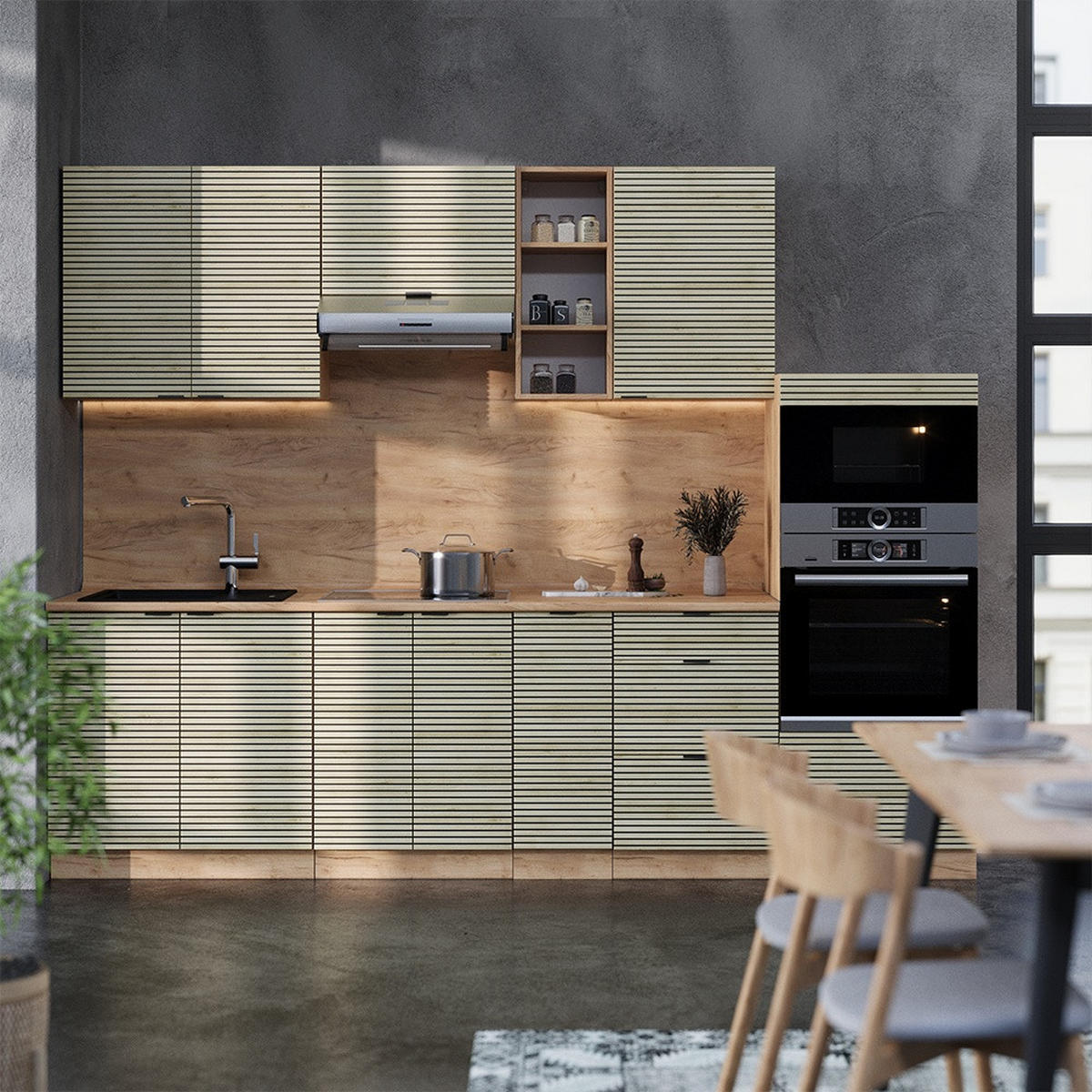 KUHINJSKI BLOK Fame-Line Hrastova plošča/Goldkraft hrast 280 cm , DP Marmor - barve hrasta/medeni hrast, leseni material (280/153.6/60cm) - Vicco